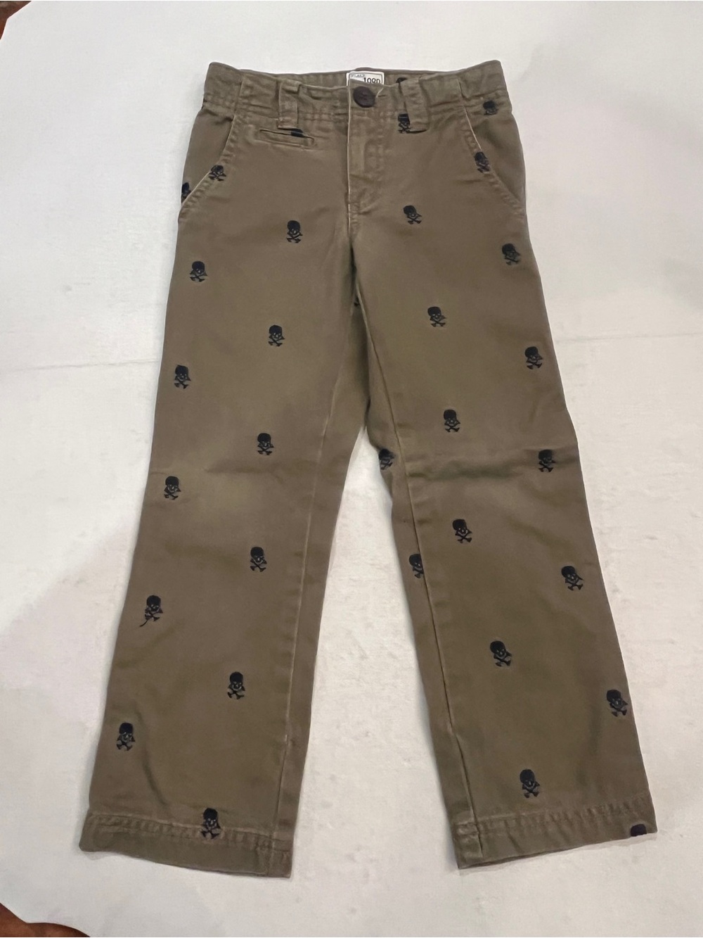 Children’s Place Olive khaki Chino Pants with Black Skull Embroidery So cool!